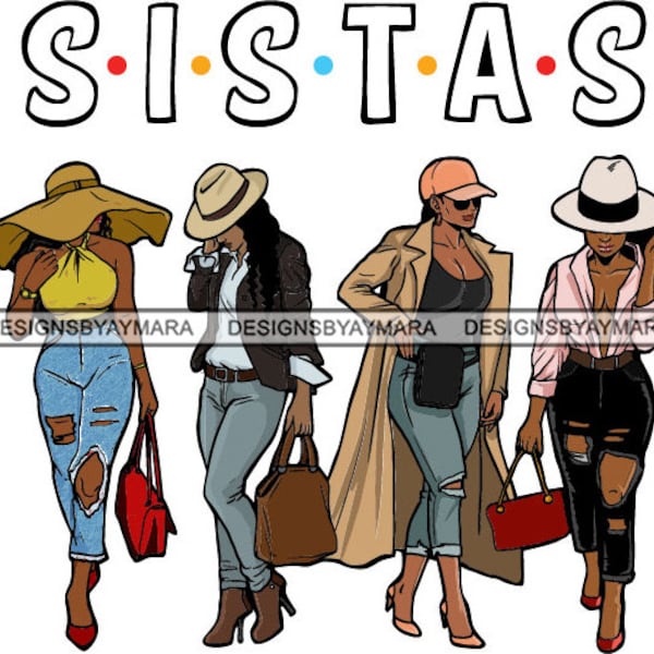 Sistas Sisters Afro Women Together Black Woman Morena African American Nubian SVG JPG PNG Vector Designs Clipart Cricut Silhouette Cutting