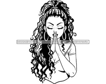 African American Black Woman Girl Lady Praying God Prayer Pray Faith Melanin Religion Nubian SVG PNG JPG Vector Clipart Circuit Cut Cutting