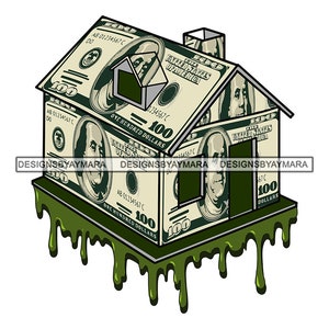 Trap House Money Cash Dollar Franklin House Dope Bank Dripping House Dealer Home Hustler Grind Grinding Vector Designs SVG PNG JPG Cut Files