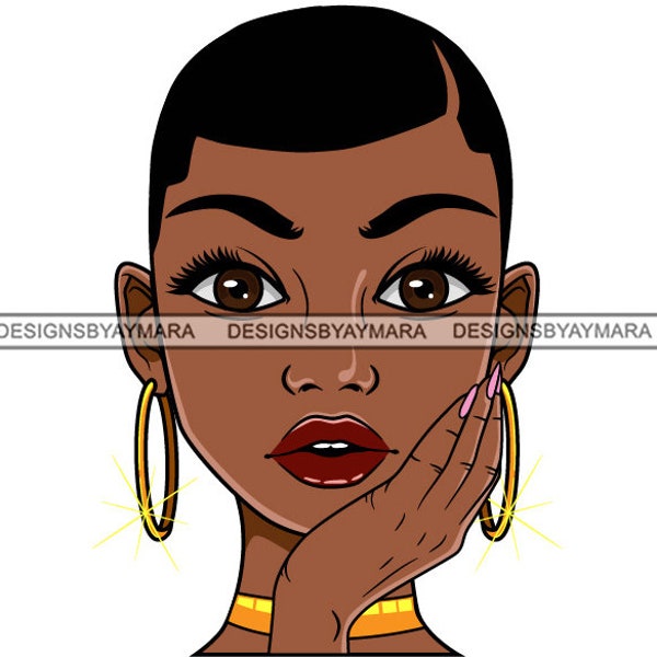 Afro Lola Hand In Face Proud Woman Short Hairstyle Melanin Nubian Black Girl Magic SVG JPG PNG Vector Clipart Cricut Silhouette Cut Cutting