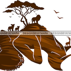 Afro Woman Naked Body Mother Earth Nature African American Female Lion Cubs Deer Tree Africa Country SVG PNG JPG Cutting Files Print Designs