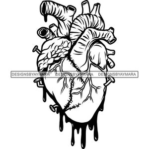 Human Broken Heart Agony Stiches Scars Bleeding Blood Dripping Emotional Grief Heartbreak Breakup SVG PNG JPG Print Cutting Vector Designs
