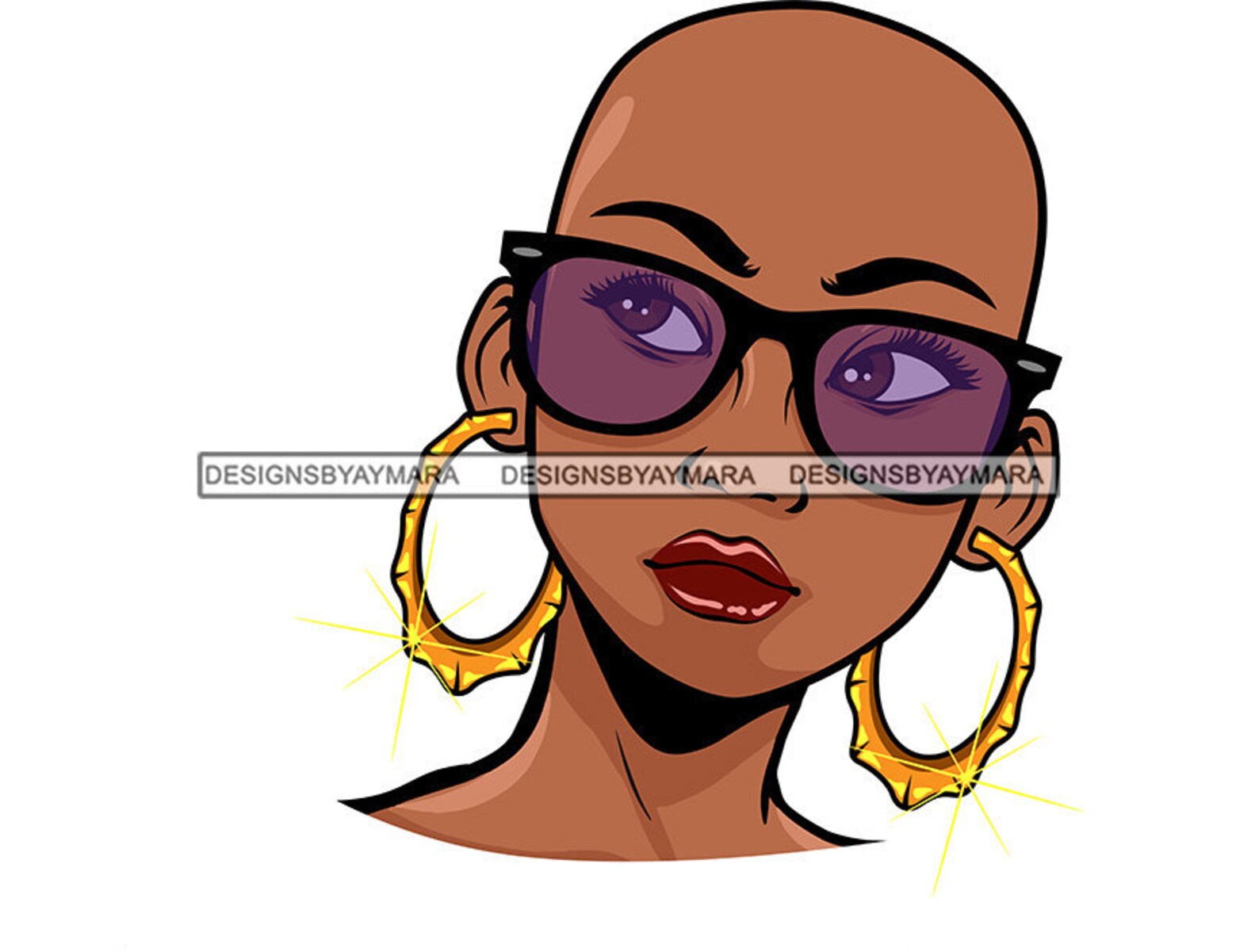 Afro Woman SVG Black Queen Wearing Glasses Bald Hairstyle Hoop | Etsy