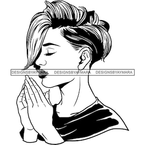 Woman Praying Black Lady Church Faith Begging Pray Prayers God Lord Faith Religion SVG JPG.PNG Vector Clipart Cricut Circuit Cut Cutting