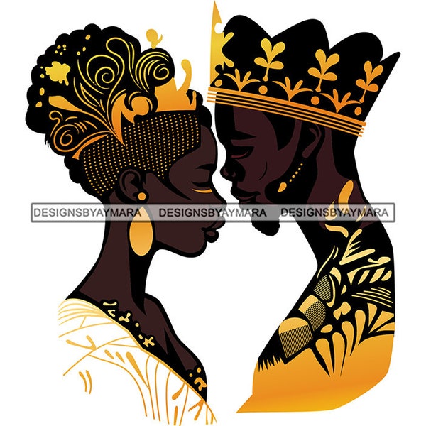 King Queen African American Black Couple Gold Crown Royal True Love Relationship Goals Silhouette SVG PNG Art Sublimation Cut Designs Print