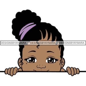 Peek-a-Boo Te veo bebé Boo SVG Capa Chica Afro Puff Nubian lindo niño afroamericano. Jpg. PNG Vector Clipart Corte de Corte de Corte