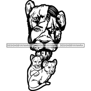 Leeuwin Gezicht Dier Vrouw Ogen Littekens Bloed Krijger Vechter Welpen Moeder Bescherming Moederlijke Tattoo SVG PNG JPG Print Cutting Vector Designs