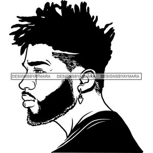 Schwarz attraktive Mann bärtigen schönen Hipster Modell Mode männlich Guy stilvolle Schnurrbart Nahaufnahme Macho Manly SVG PNG JPG Cricut schneiden