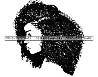 Black Woman Afro Hair African American Lady Nubian Queen Diva Curls .SVG .EPS .PNG Jpg Vector Clipart Cricut Silhouette Circuit Cut Cutting