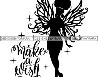 Afro Fairy Silhouettes Fantasy Wand Wings Lady Nubian Queen Diva .SVG .EPS .PNG Vector Space Clipart Digital Download Circuit Cut Cutting