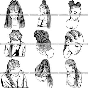 Bundle 9 Afro Woman Braids SVG Black Power Strong Goddess Melanin Lady Nubian African American .JPG.PNG Vector Clipart Circuit Cut Cutting