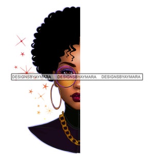 Afro Godin Zwarte Afro-Amerikaanse Vrouw die bril half gezicht ontwerpelement voor citaten JPG PNG ontwerpen Cricut silhouet snijden snijden