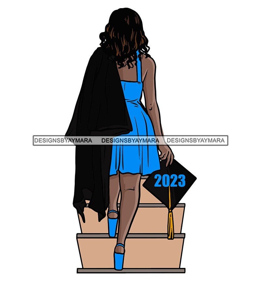 Graduation Woman Cap 2023 Blue Dress Achievement College Ceremony
