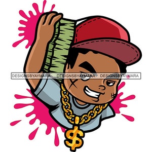 Hustler Ten Boy Portrait Showing Off Money Baseball Hat Bank Dollar Cash Hustler Dope Boy Scarface Vector Designs SVG PNG JPG Cut Files