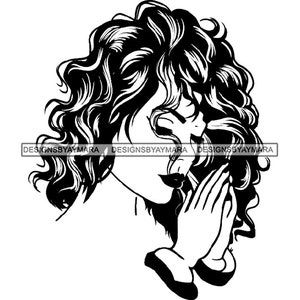 Afro Woman Praying Begging Asking Ask Meditation Pray Prayers God Lord Faith Religion SVG .JPG.PNG Vector Clipart Cricut Circuit Cut Cutting