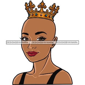 Pretty Melanin Woman Bald Head Hairstyle Queen Gold Crown Royal Confidence Natural Beauty Nubian SVG PNG Art Sublimation Cut Designs Print