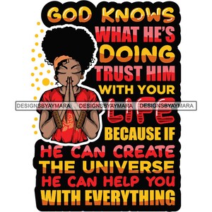 God Quotes Afro Woman Praying Prayer Pray Nubian Melanin Religion Classy Lady SVG PNG JPG Vector Clipart Circuit Cut Cutting
