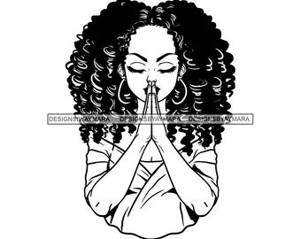 African American Black Woman Girl Lady Praying God Prayer Pray Faith Melanin Religion Nubian SVG PNG JPG Vector Clipart Circuit Cut Cutting