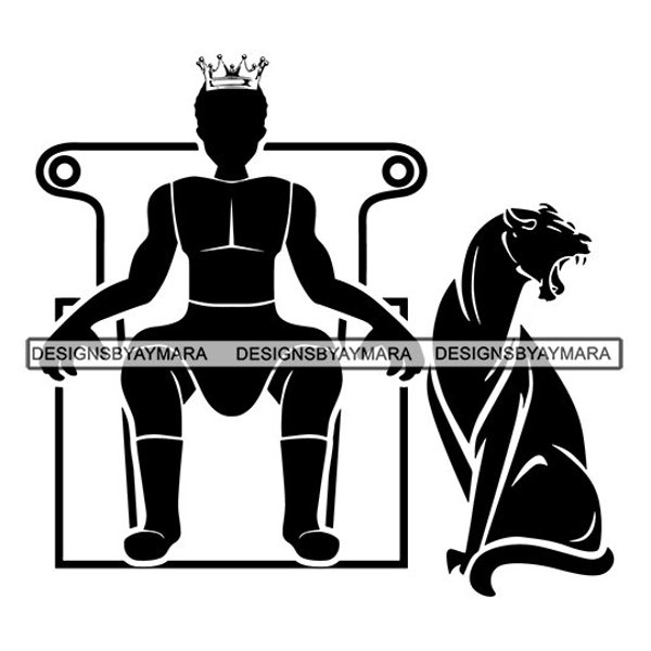 Black King Man Power PantherCrown Headwear Royal Person Royalty Jewelry  .SVG .EPS .PNG Vector Clipart Digital Download Circuit Cut Cutting