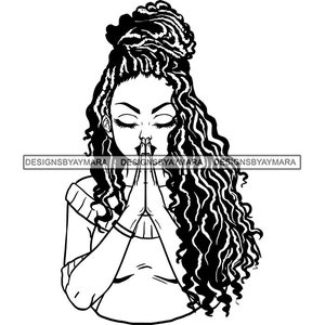 Afro-Américaine Femme Noire Fille Lady Praying God Prayer Pray Faith Melanin Religion Nubian SVG PNG JPG Vector Clipart Circuit Cut Cutting