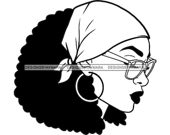 Afro Woman SVG Wearing Glasses Melanin Popping Headband Nubian Black Girl Magic JPG PNG Vector Clipart Cricut Silhouette Circuit Cut Cutting