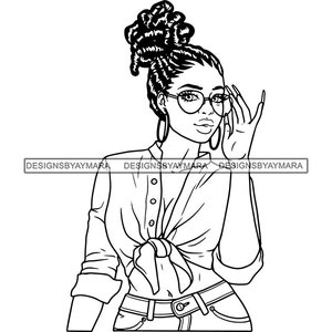 Sexy Melanin Woman Wearing Clear Glasses Sexy Outfit Dreadlocks Locs Hair Messy Bun Sublimation Vector Designs SVG PNG JPG Cutting Files