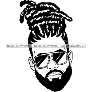 Handsome African American Black Man Portrait Sunglasses Beard Bearded Locs Bun Hairstyle Masculine SVG PNG JPG Print Cutting Vector Designs
