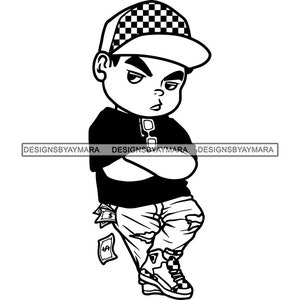 Hustler Boy Swag Toddler Cartoon Character Baseball Hat Ripped Jeans Money Falling Pockets Sublimation Vector Designs SVG PNG JPG Cut Files