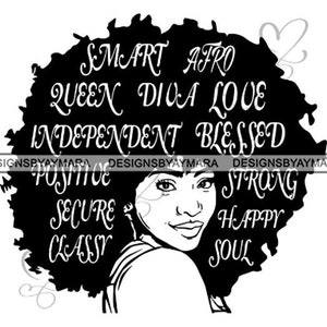 Black Woman .SVG Diva Classy Lady Nubian Queen Afro Hairstyle African American JPG PNG Vector Clipart Cricut Silhouette Circuit Cut Cutting