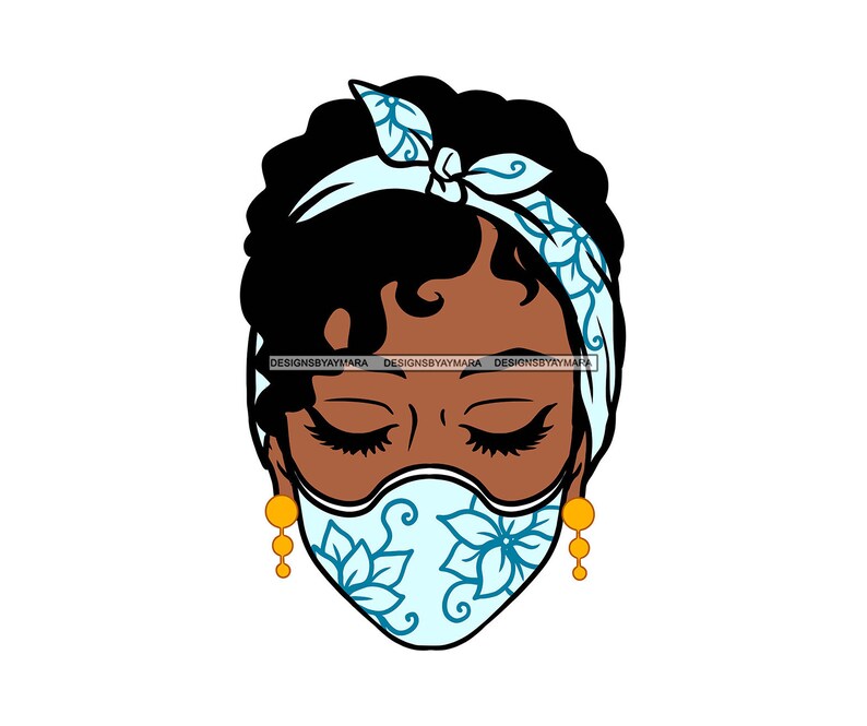 Download Afro Woman SVG Wearing Face Mask Headband Hair Bow Melanin ...