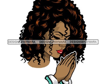 African American Black Woman Girl Lady Praying God Prayer Pray Faith Melanin Religion Nubian SVG PNG JPG Vector Clipart Circuit Cut Cutting