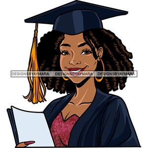 Melanin Young Girl Graduation Cap Locs Hair Gown Diploma Graduate Grad Achievement Student School SVG PNG JPG Cutting Files Vector Designs