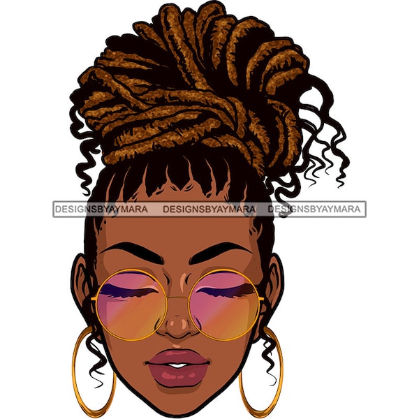 Afro Woman Dreadlocks Hairstyle Bamboo Earrings Ebony Melanin Nubian Black Girl Magic PNG JPG Clipart Designs Cricut Silhouette Cut Cutting