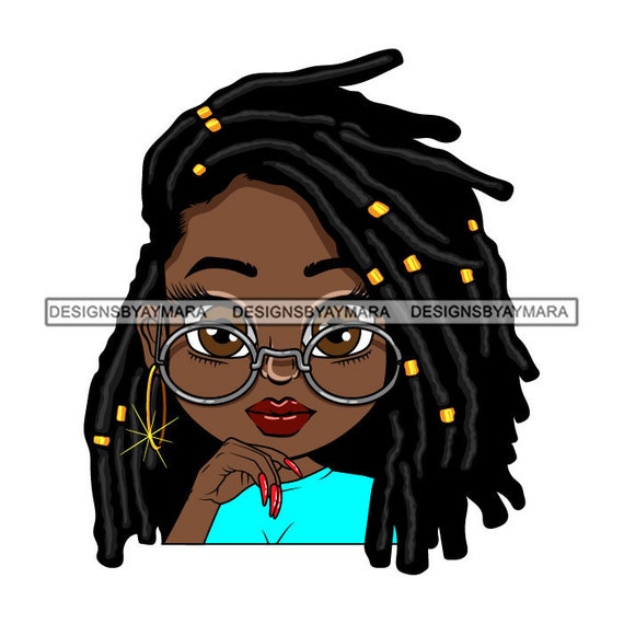 Afro Woman Wearing Glasses Dreads Hair Melanin Long Nails Etsy