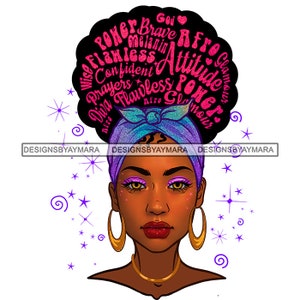 Afro Woman Face Head Headband Turban Afro Goddess Hair Inspirational Quotes Bamboo Earrings Black Girl Magic Melanin Nubian JPG PNG Clipart