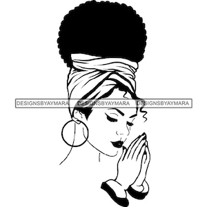 Afro Woman Praying Begging Asking Ask Meditation Pray Prayers God Lord Faith Religion SVG .JPG.PNG Vector Clipart Cricut Circuit Cut Cutting