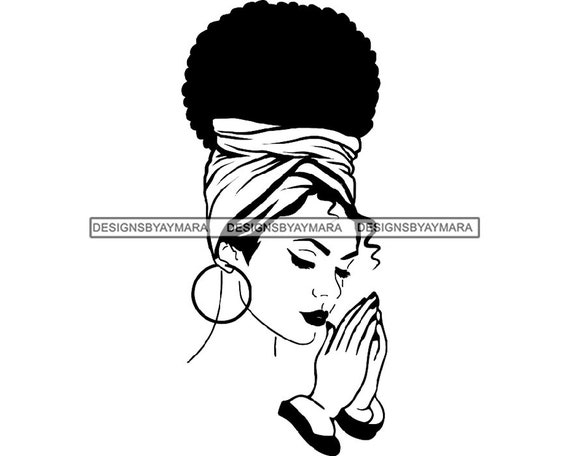 Afro Woman Praying Begging Asking Ask Meditation Pray Prayers God Lord Faith Religion SVG .JPG.PNG Vector Clipart Cricut Circuit Cut Cutting