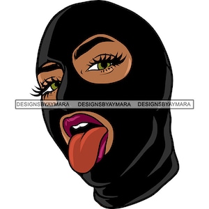 Gangster Frau trägt Ski Maske Räuber Einbrecher Zunge Ghetto Street Dope Girl Gangsta Lifestyle Vektor Designs SVG PNG JPG Cricut Cut