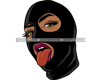 Gangster Woman Wearing Ski Mask Robber Burglar Tongue Out Ghetto Street Dope Girl Gangsta Lifestyle Vector Designs SVG PNG JPG Cricut Cut