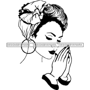Afro Woman Praying Begging Asking Ask Meditation Pray Prayers God Lord Faith Religion SVG .JPG.PNG Vector Clipart Cricut Circuit Cut Cutting