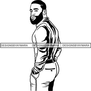 Homem negro barba masculino bonito bigode barbudo chefe homem atraente .SVG .EPS .PNG Jpg vetor clipart cricut silhueta circuito corte corte