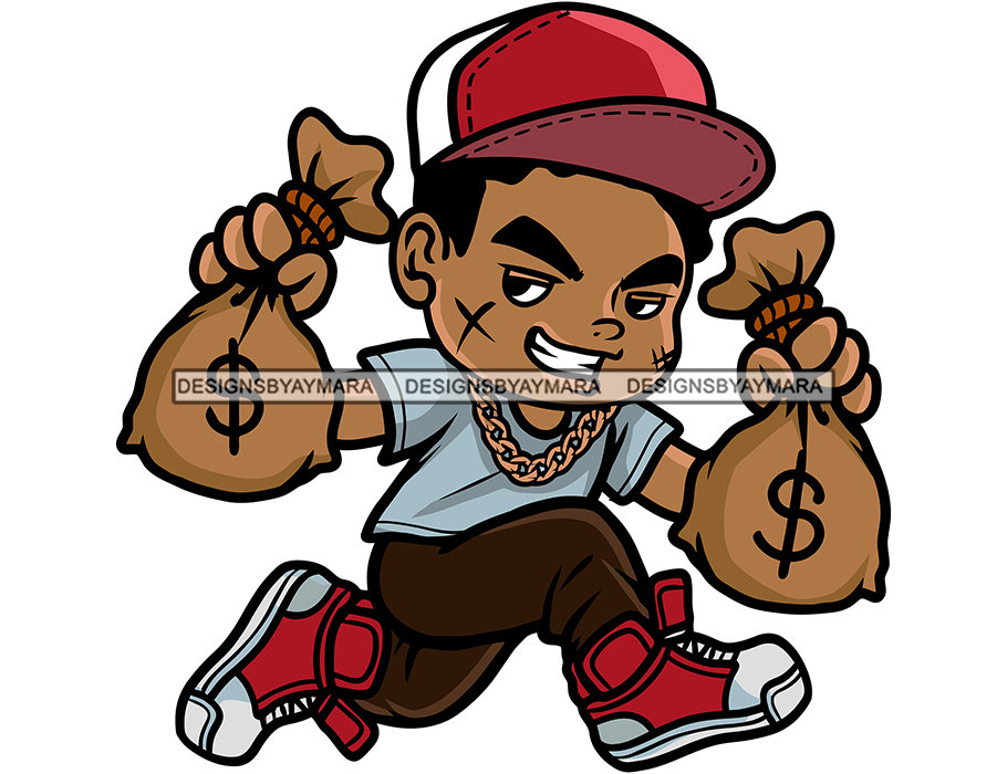 Hustler Ten Boy Running Carrying Money Bags Baseball Hat Bank