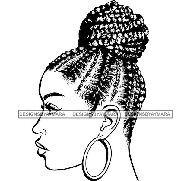 Black Woman SVG Braids Locs Dreads Hairstyle Beauty Salon Logo Classy Nubian African American .EPS .PNG Vector Clipart Circuit Cut Cutting