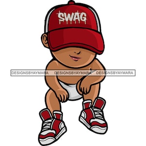 Swag Gangster Hustler Baby Boy Dipper Sneakers Red Baseball Cap Toddler Money Stacks Bags Grind Faceless SVG PNG JPG Cut File Vector Designs