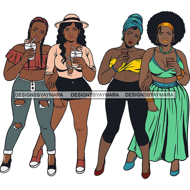 Download Afro Ladies Best Friend SVG Girls Drinking Together Eating | Etsy