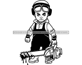 Mad Scary Creepy Toddler Boy Hockey Mask Chainsaw Blood Miner Horror Spooky Haunted Fright Psychopathic SVG PNG JPG Print Cut Vector Designs