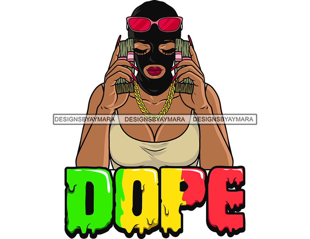 Dope Gangster Woman Ski Mask Burglar Robber Holding Money Stacks