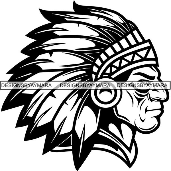 Indian Ethnic Native American Warrior Mascot Chief Head Traditional Culture Cherokee Headdress Gear .PNG SVG Clipart Vector Cricut Cutting