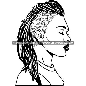 Beautiful Woman Portrait Mohawk Hairstyle Dreadlocks Hair Locs Dark Lips Eyes Closed SVG JPG.PNG Vector Artwork Clipart Cricut Cut Cutting