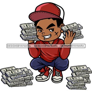 Hustler Influencer Ten Boy Baseball Hat Showing Off Money Stacks Grind Dollar Cash Dope Boy Scarface Vector Designs SVG PNG JPG Cut Files